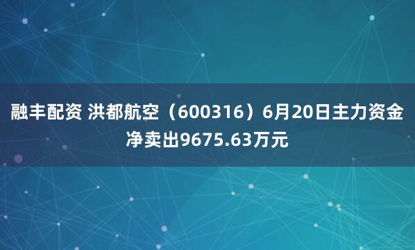 融丰配资 洪都航空（600316）6月20日主力资金净卖出9675.63万元